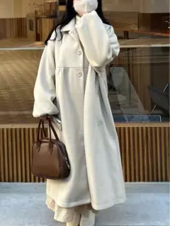 moi tytto 袖ボリュームスタンドカラー切替えコート　ナチュラルアイボリー