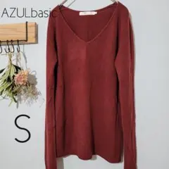 AZUL アズール 【S】トップス 薄手ニット Vネック ワインレッド シンプル