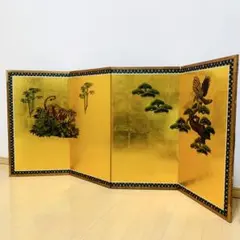 五月人形　屏風　虎　鷹　折りたたみ　4枚　金色　金箔