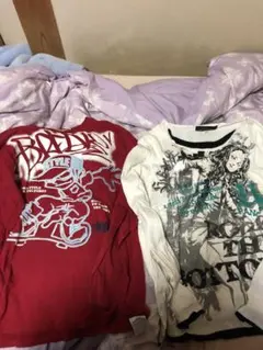 グラフィックプリント長袖シャツ2枚セット