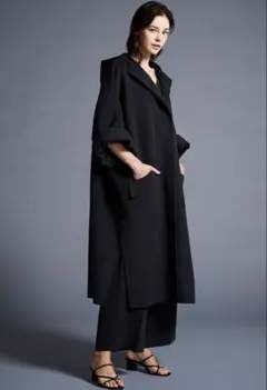 美品セオリー とろみトレンチコート ベルト付き黒S 9号相当ガウン 