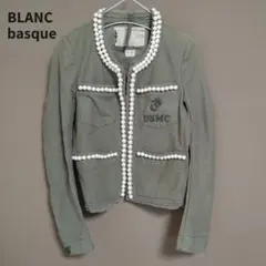 BLANC basque ノーカラーパールジャケット 38 カーキ 比翼ボタンのサムネイル
