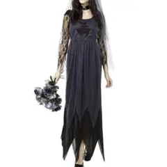 ブラック ロングドレス コスプレ 衣装 大人 ハロウィン L　ブラックレース