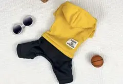 犬服　ドッグウェア　L つなぎ　パーカー　イエロー　フード付き