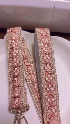 SALE インド刺繍リボンショルダーストラップ　ハンドメイド　サーモンピンク