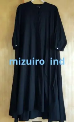 mizuiro ind スタンドカラーフレアロングワンピース　ブラック