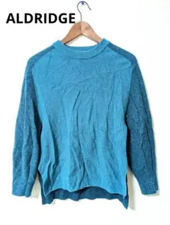 美品　ALDRIDGE　切り返し　長袖セーター　ウール100%　青　M