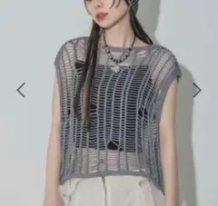 JEANASIS メッシュ編みニットベスト グレー
