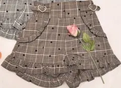 LIZLISA リズリサ チェックハート柄フリルショートパンツ ブラウン