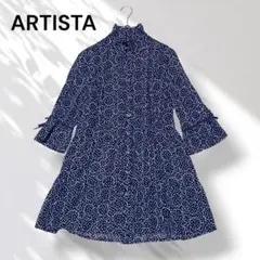 美品 ARTISTA チュニック ミニワンピース 刺繍 リボン ネイビー Mのサムネイル