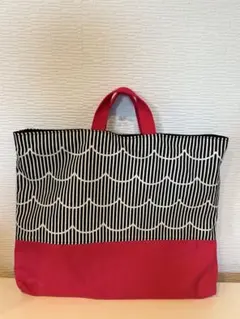 ハンドメイド☆レッスンバック☆波ボーダー×チェリーピンク
