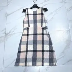 ブルーレーベルクレストブリッジ ツイード ノースリーブワンピース チェック