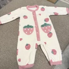 いちご柄フリースロンパース 95cmまで