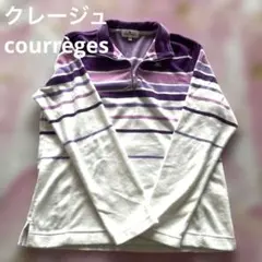 紫と白　ピンクのストライプ ハーフジップポロシャツのサムネイル