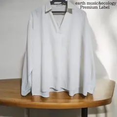 earth music&ecology Vネック襟付きシャツブラウス アイボリー