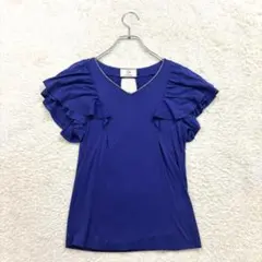 ✨イランイラン【S】紺系 フリル袖 プルオーバー 綿混 ストレッチ おしゃれ 夏のサムネイル