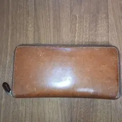 【4000円均一セール!】ラウンドファスナー 長財布 レザー皮革 茶色 金色
