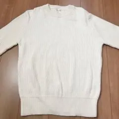GU 白リブ編みセーター　クルーネック　長袖　Ｌ　ニット　良品