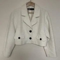 ZARA ツイードジャケット テーラードジャケット ホワイト 白 クロップド丈