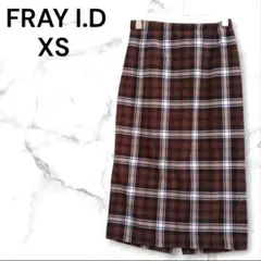 FRAY I.D　チェック柄　タイトスカート　ブラウン　XS　ゴム　ひざ丈のサムネイル