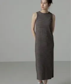 ストライプ ノースリーブ ロングワンピース