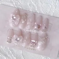 ネイルチップ ワンホン 推し スナ系 リボン ピンク ちゅるん キルティング