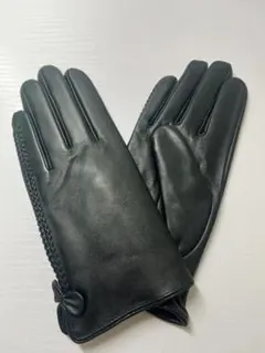 新品　女性用レザー手袋 スマホ対応　ブラック即発送　Mサイズ　リボン付き