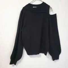 【CECIL McBEE】セシルマクビー 左肩開きニット アシンメトリー 黒 M