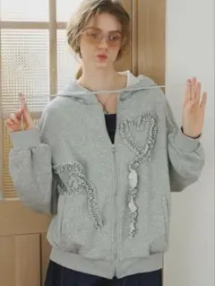 SLY FRILL ZIP UP HOODIE グレー フリル パーカー - メルカリ