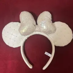 ディズニー カチューシャ ミニー 白 スパンコール パールデザイン