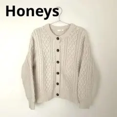 Honeys ケーブル編　クルーカーディガン　アイボリー Ｍサイズ