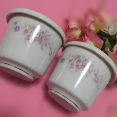 【秋のキッチン／日本製品】ヤマカ花小薔薇柄 蓋付き茶碗 2個セット レトロ昭和