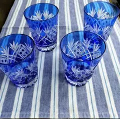 江戸切子 青色グラス 4客セット - メルカリ
