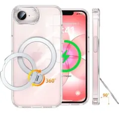 【クリア・マグセーフ対応】iPhone17e /16e ケース 回転式スタンド
