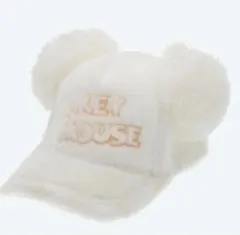 ミッキーマウス 耳付きホワイトキャップ ふわふわ