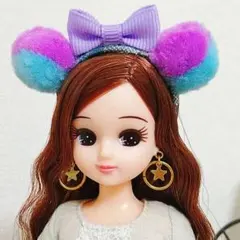 リカちゃん☆ポンポンカチューシャ☆パープルブルー☆紫リボン☆