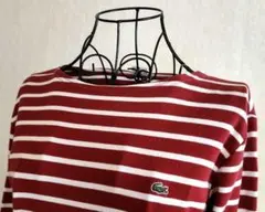 期間限定セール【Lacoste 】エンジとホワイトのストライプ 長袖TシャツM