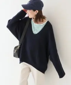 スローブイエナ ファインウールプルオーバー ニット Vネック 毛100％ 日本製