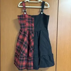 ノースリーブミニワンピース 赤黒チェックS