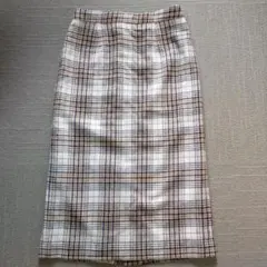 【N.】ロングタイトスカート　ウール混　ベージュ　チェック柄　Mサイズ