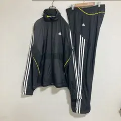 【セットアップ】adidas アディダス　ロゴ　袖ライン　ナイロン上下　黒　M