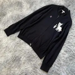 ピッコーネクラブ ニットブルゾン ジップアップ 犬モチーフ ブラック レディスM