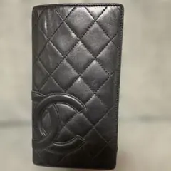 CHANEL カンボンライン　ブラック&ピンク　長財布