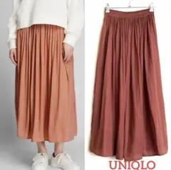 ユニクロ ギャザーロングスカート ブラウン系 XS