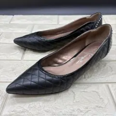 【良品】銀座かねまつ ポインテッドトゥ パンプス キルティング 22.5 黒