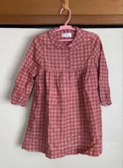【美品】プチフルール 120 コーデュロイ長袖ワンピース 水玉 ピンク