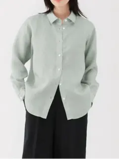 無印良品リネン洗いざらしレギュラーカラー長袖シャツペールグリーンXL