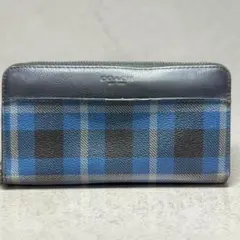 COACH 長財布 ラウンドファスナー チェック柄 レディース
