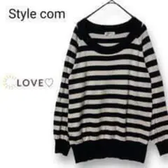 Style com 長袖セーター クルーネック ボーダー柄 リブ袖 シンプルのサムネイル