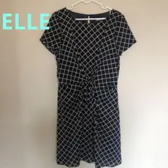 ネイビーとホワイトのチェック柄 半袖ひざ丈ワンピース　ELLE